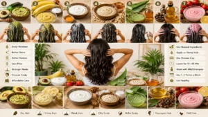 7 DIY hair masks with avocado, banana, yogurt, aloe vera, oils, and strawberries for dry, frizzy, oily, weak, and damaged hair at home
