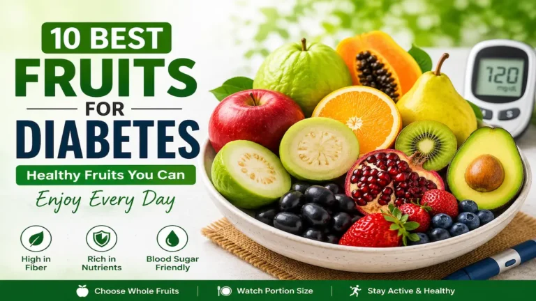 Best Fruits for Diabetes including guava, apples, oranges, kiwi, pomegranate, berries, and avocado that may support healthy blood sugar levels as part of a balanced diet