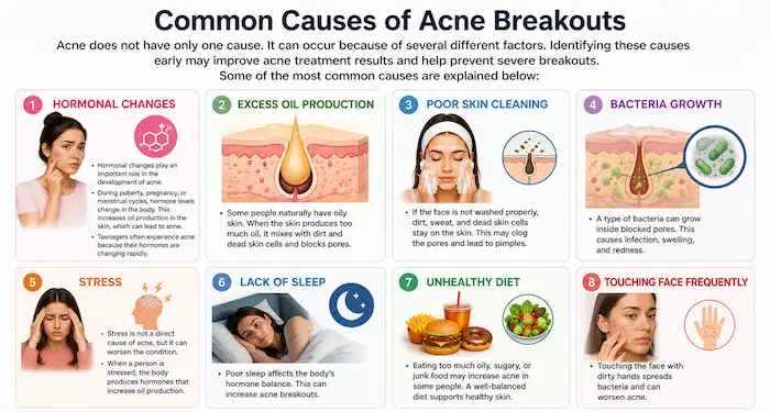 common causes of acne breakouts and oily skin problems