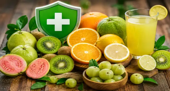 Vitamin C rich fruits like orange, kiwi, lemon and guava for strong immunity boost