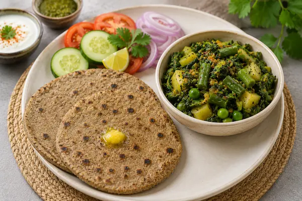 Bajra roti with green vegetables healthy lunch for blood pressure rich in fiber and nutrients