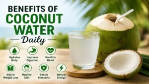 Coconut Water Benefits: 10 Amazing Reasons to Drink It Daily Fresh Coconut Water served from a young green coconut, a natural drink rich in electrolytes for healthy hydration