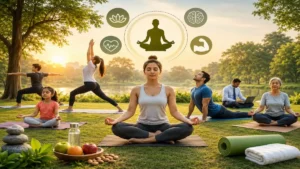 Yoga for Mental Health and Physical Fitness: Amazing Benefits for a Healthier Life People practicing Yoga for Mental Health and Physical Fitness in a peaceful outdoor setting to improve wellness and reduce stress.