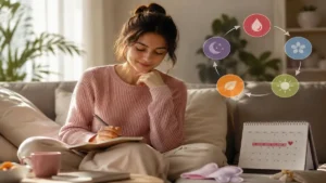 5 Essential Menstrual Cycle Phases for Better Productivity Woman tracking Menstrual Cycle Phases to improve energy, mood, and productivity.