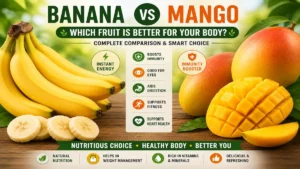 Banana vs Mango: Which Fruit Is Better for Your Body Banana vs Mango comparison showing nutrition, health benefits, vitamins, weight loss, diabetes, digestion, and fitness guide