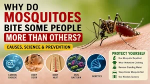7 Surprising Reasons Mosquitoes Bite You More Mosquitoes Bite on human skin showing why some people attract mosquitoes more due to body odor, carbon dioxide, and body heat