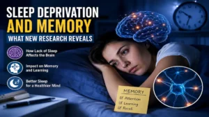 Sleep Deprivation and Memory: New Research Explains the Brain Health Connection Person struggling with sleep deprivation while experiencing memory and concentration problems at night.