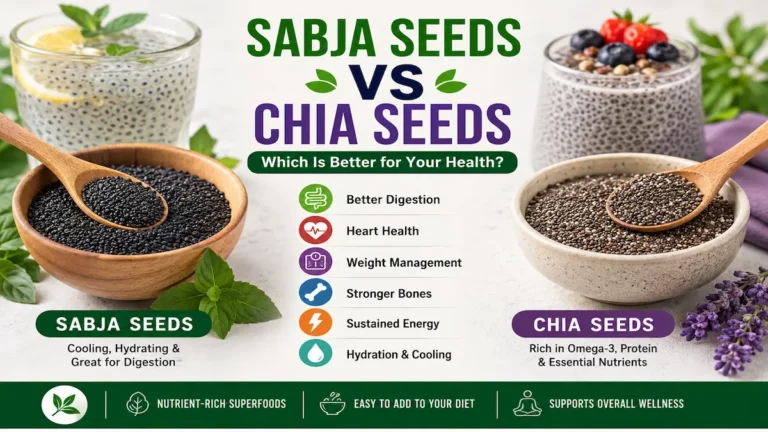 Sabja Seeds vs Chia Seeds comparison showing nutrition, health benefits, and key differences.