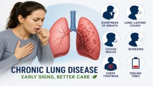 10 Early Chronic Lung Disease Symptoms Causes and Treatment Chronic lung disease symptoms showing breathing problems, cough, wheezing, and lung health issues