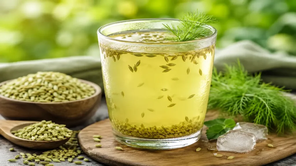 Fennel Seed Sharbat: 7 Benefits, Recipe & Side Effects Fennel Seed Sharbat in a glass with fresh fennel seeds, ice, and a healthy summer drink