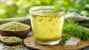 Fennel Seed Sharbat: 7 Benefits, Recipe & Side Effects Fennel Seed Sharbat in a glass with fresh fennel seeds, ice, and a healthy summer drink