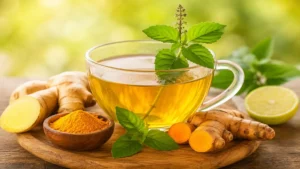 Tulsi Turmeric Ginger Tea: 7 Healthy Recipes Tulsi Turmeric Ginger Tea made with fresh tulsi leaves, turmeric root, and ginger for a healthy homemade herbal tea recipe.
